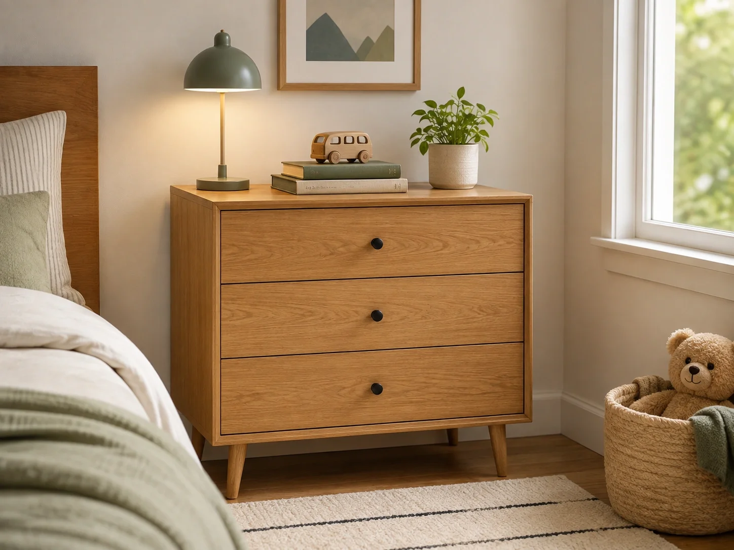 Compact 3 drawer dresser for minimal storage