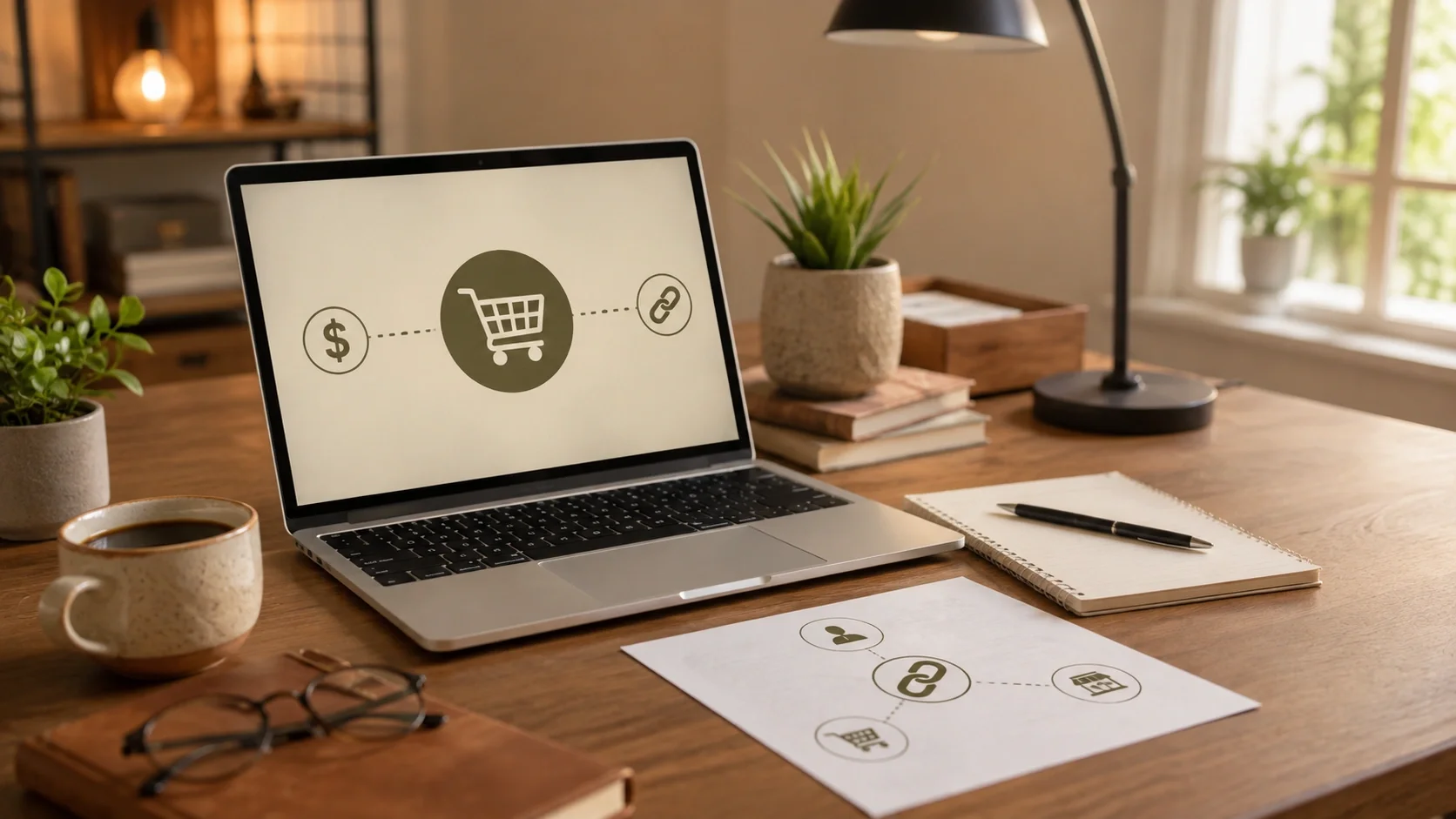 Illustration showing how affiliate links work on DresserAdvisor