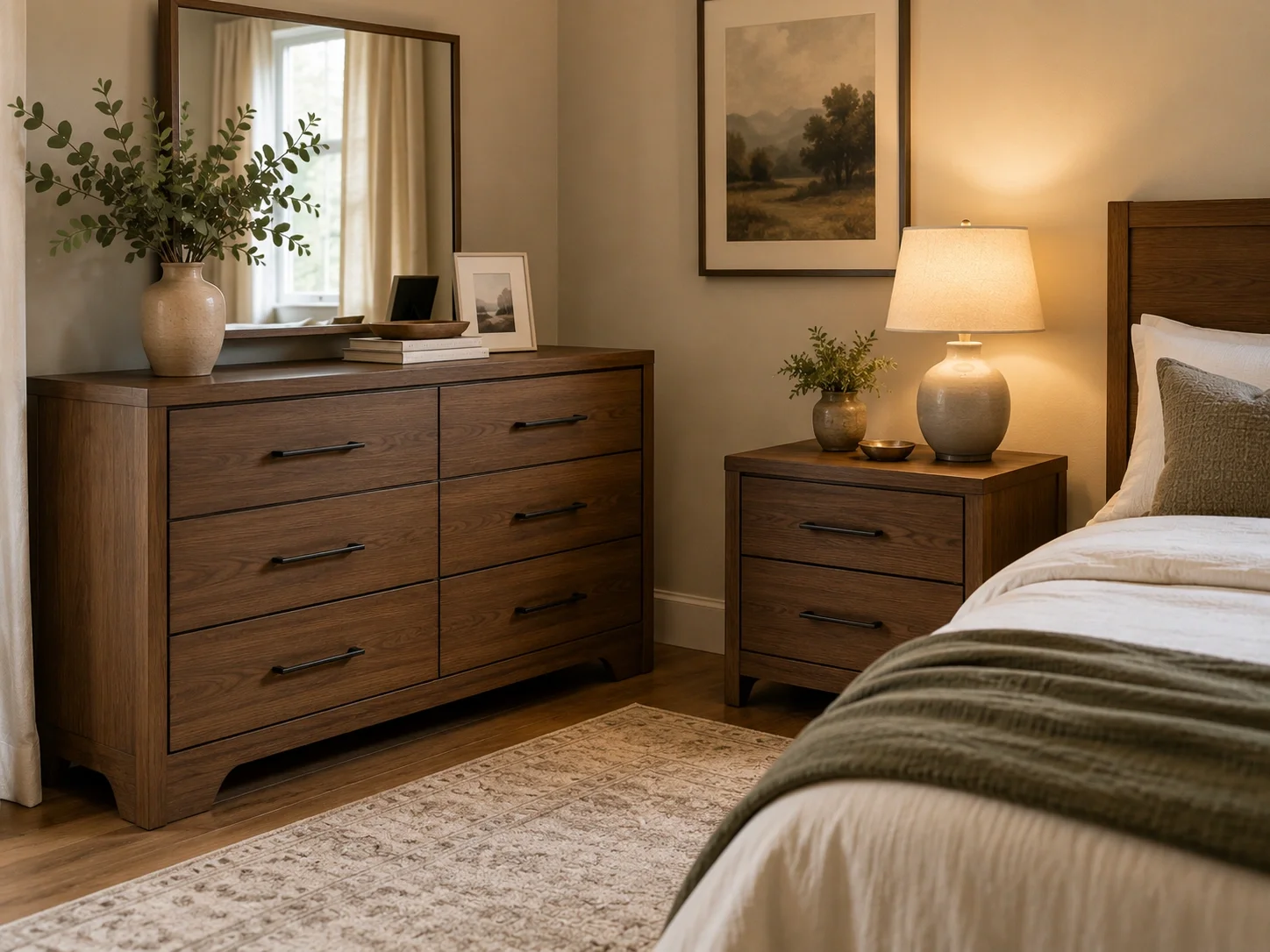 Matching dresser and nightstand set for complete bedroom