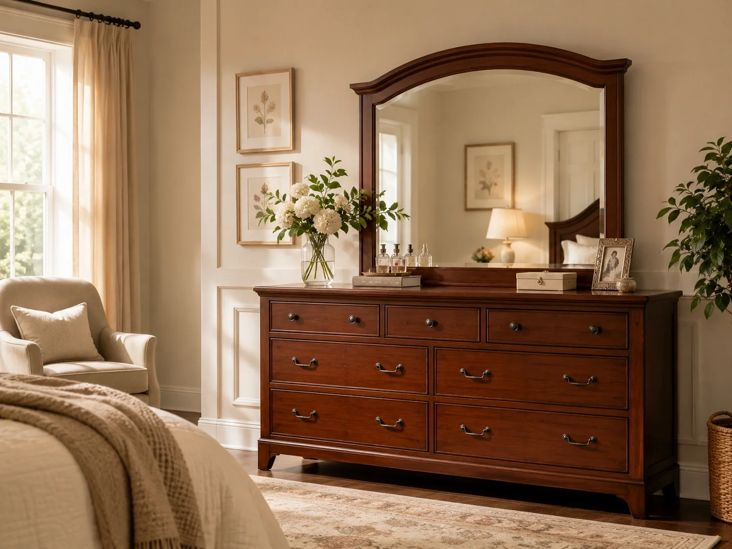Elegant dresser with matching mirror
