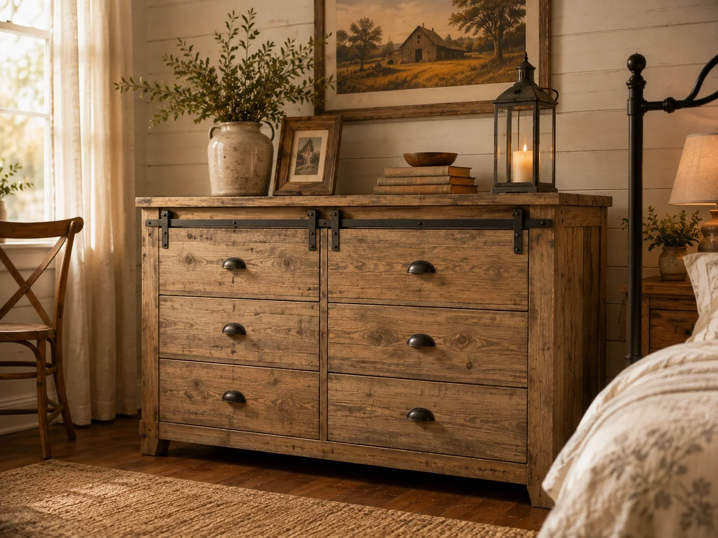 Farmhouse style dresser with rustic wood finish