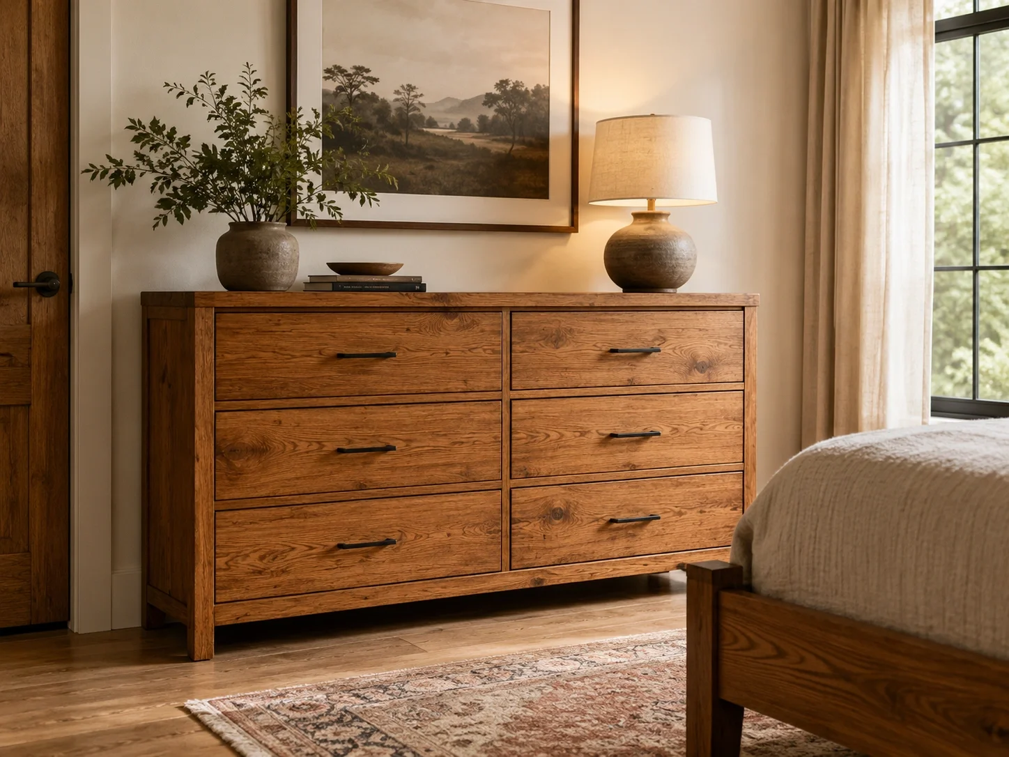Solid wood dresser showing natural grain - durable and long-lasting
