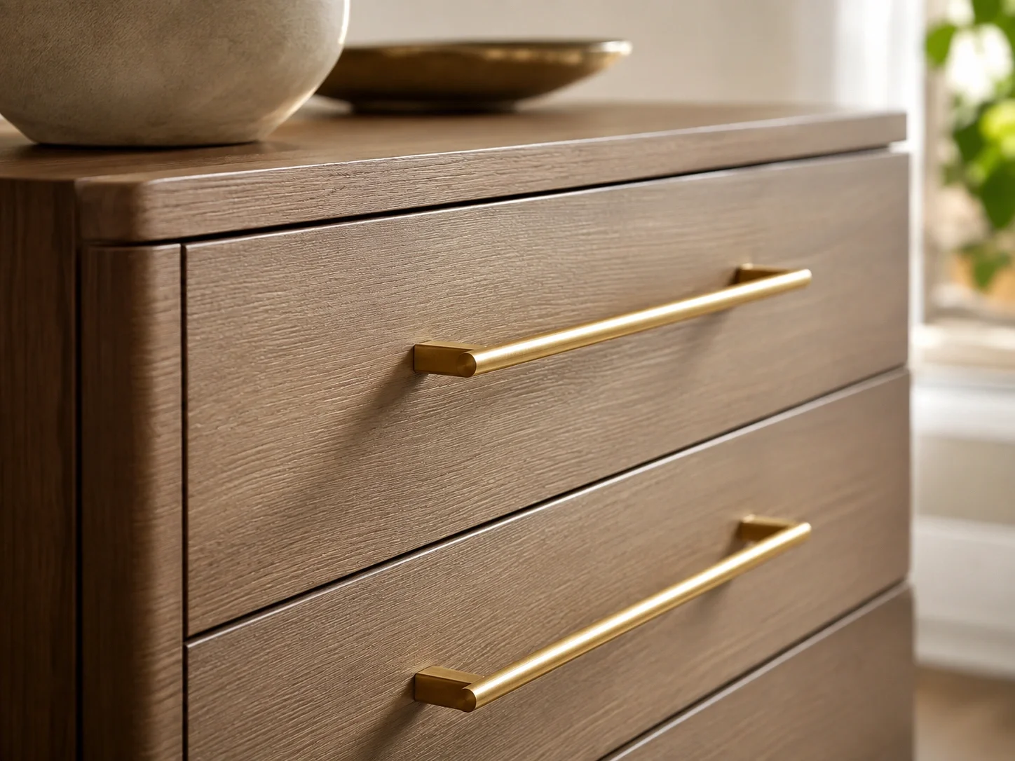 Modern dresser with slim brass drawer pulls