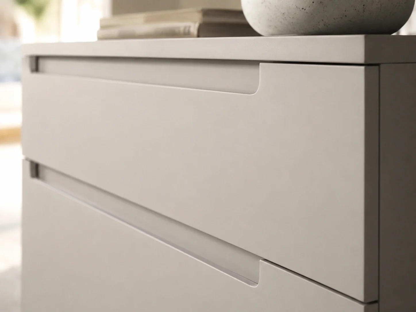 Modern dresser with recessed finger pulls