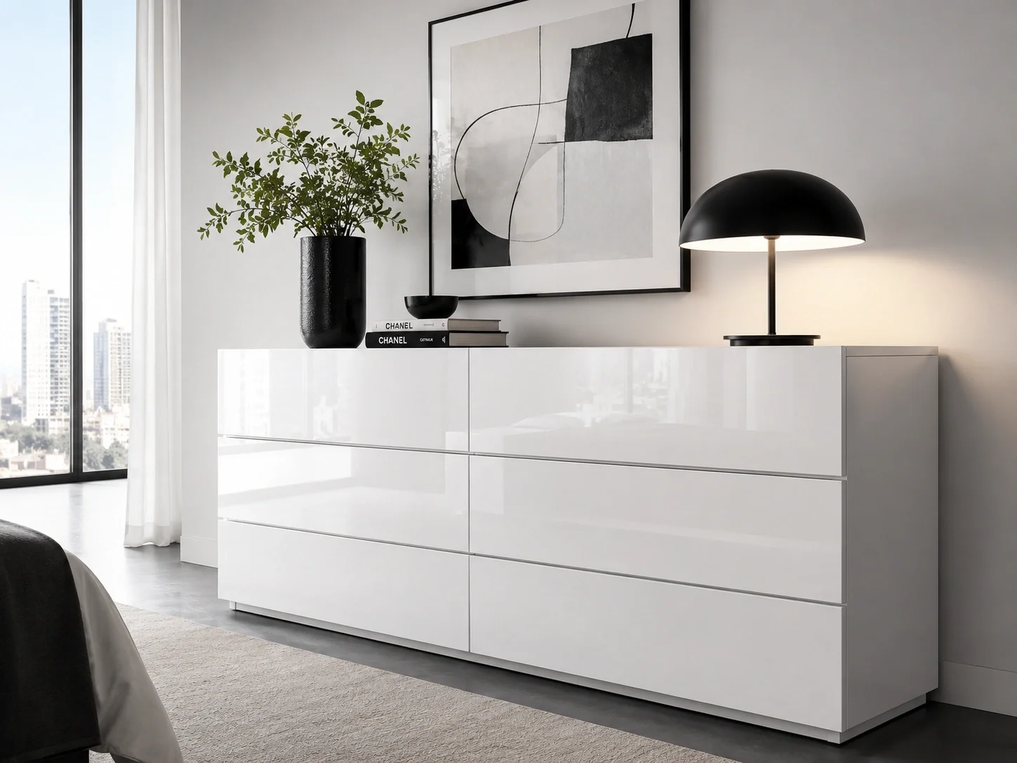 White high-gloss lacquered modern dresser