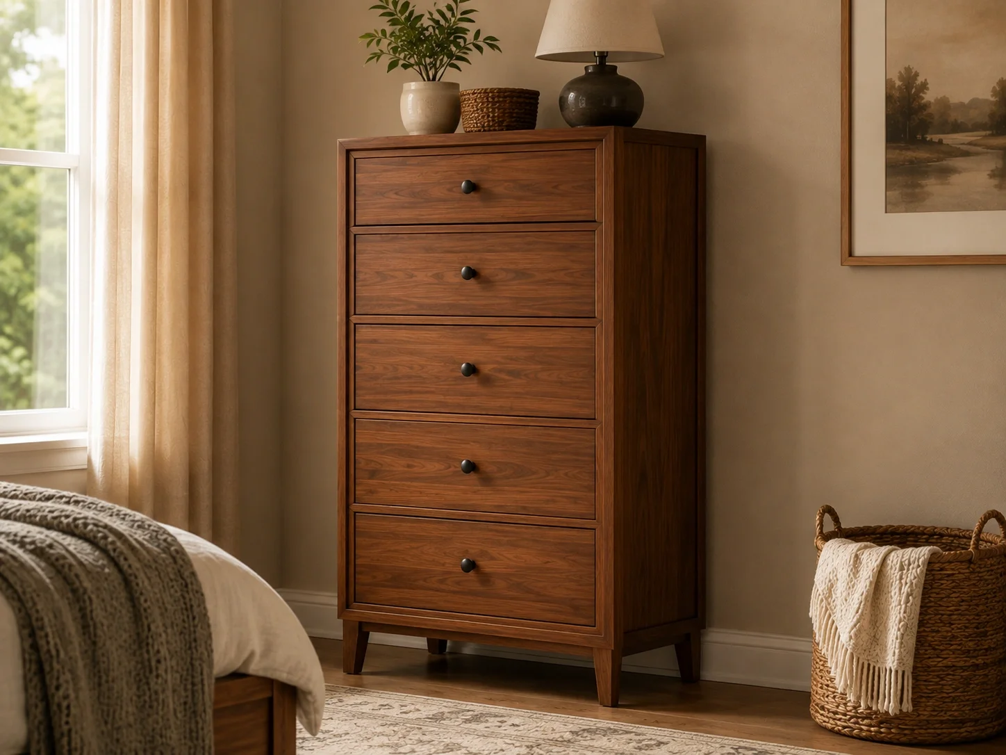 Tall dresser saving floor space with vertical storage